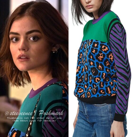 🏷️SALE🏷️ Topshop Animal Print Color Block Jumper Sweater ASO Aria Montgomery - Picture 2 of 9